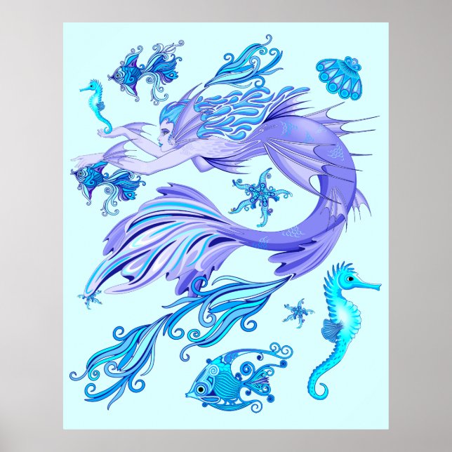 Mystic Mermaid Fairy Purple Creature Ceramic Tile Poster (Front)