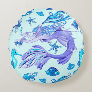 Mystic Mermaid Fairy Purple Creature Ceramic Tile Round Cushion