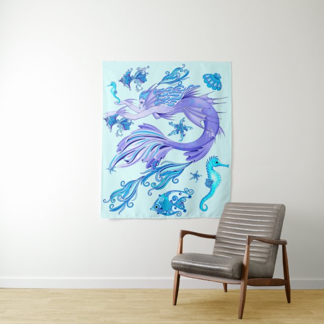 Mystic Mermaid Fairy Purple Creature Ceramic Tile Tapestry (In Situ)