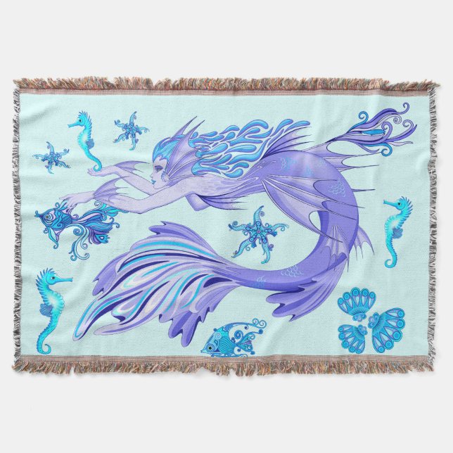 Mystic Mermaid Fairy Purple Creature Ceramic Tile Throw Blanket (Front)
