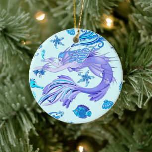 Mystic Mermaid Fairy Purple Creature Ceramic Tile Tree Decoration