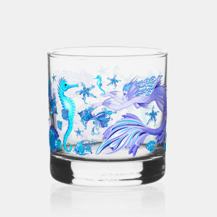 Mystic Mermaid Fairy Purple Creature Ceramic Tile Whiskey Glass