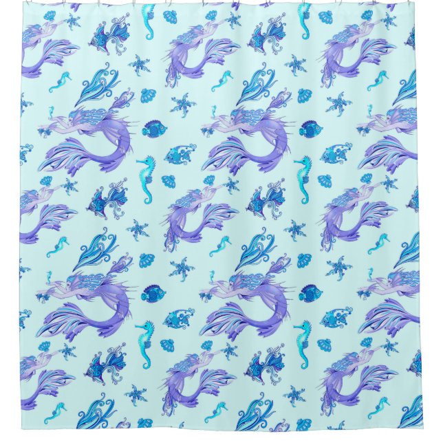 Mystic Mermaid Fairy Purple Creature Shower Curtain (Front)