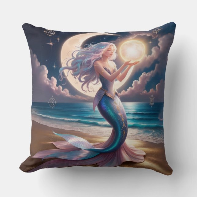Mystic Mermaid Throw Pillow – Celestial Fantasy (Front)