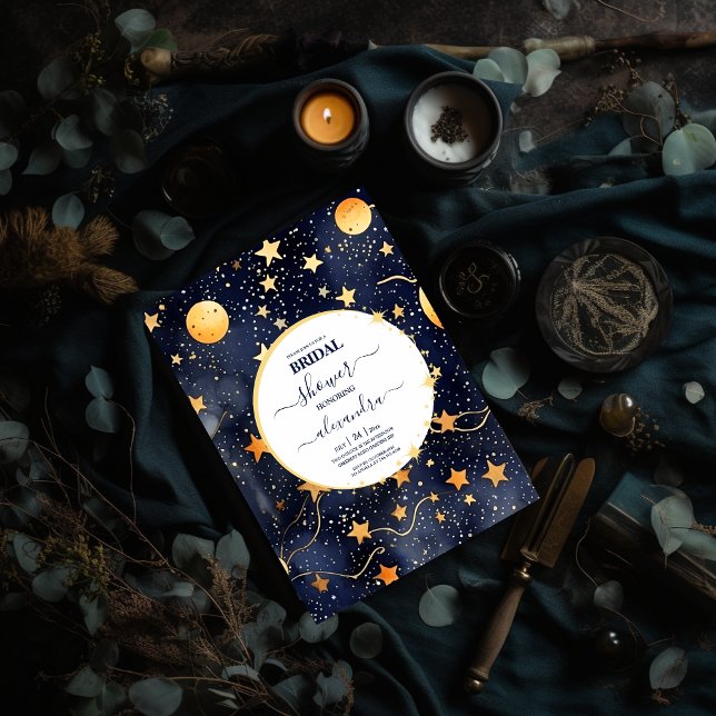 Mystic Midnight Blue and Gold Watercolor Bridal Invitation (Creator Uploaded)