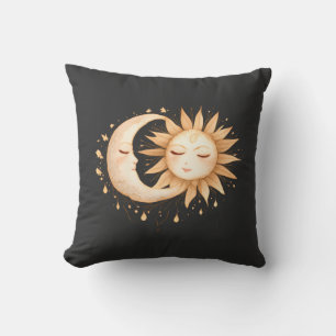 Mystic Moon and Sun Celestial Boho Style Cushion