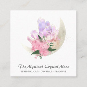 *~* Mystic Moon Crystals Floral Cosmic Glitter Sq Square Business Card