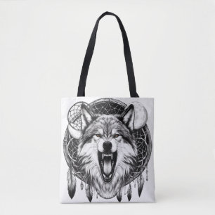 Mystic Moon Howler - Dreamcatcher Wolf Art Tote Bag
