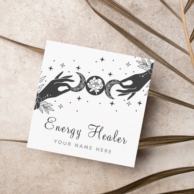 Mystic Moon Lunar Hands Esoteric Healing Energy Square Business Card (Creator Uploaded)