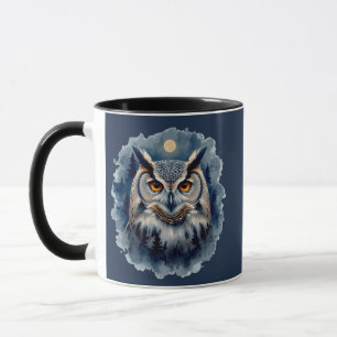 Mystic Moon Owl Watercolor Art Celestial Forest Mug