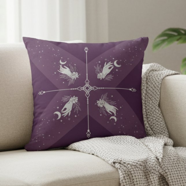 Mystic Moon Purple Celestial Boho Throw Pillow (Perfect for adding a mystic, boho, or witchy touch to your home decor )