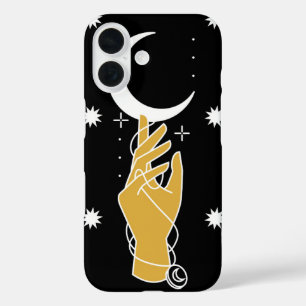 Mystic Moon Touch – Celestial Hand & Crescent Moon iPhone 16 Case