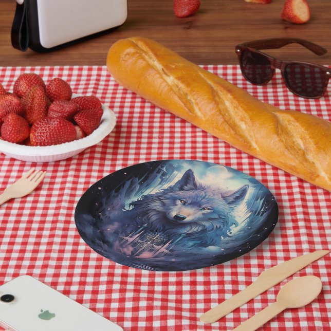 Mystic Moon Wolf Guardian Paper Plate (Picnic)