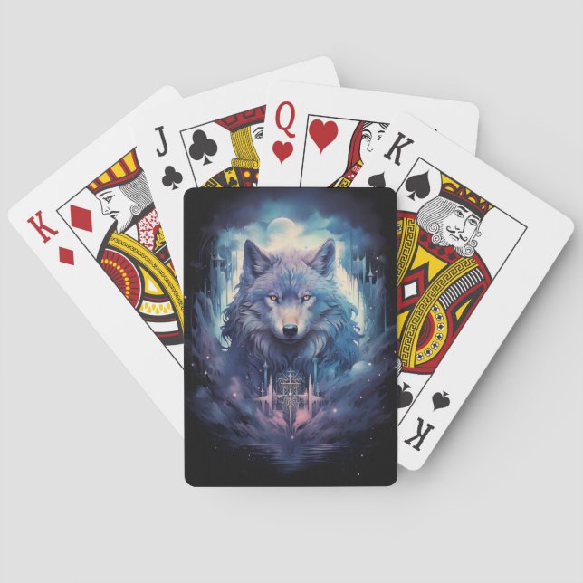 Mystic Moon Wolf Guardian Playing Cards (Back)