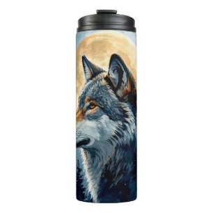 Mystic Moon Wolf Watercolor Art Celestial Forest Thermal Tumbler