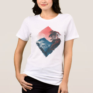 Mystic Mountain Crimson Moon Zen Art Tri-Blend Shirt