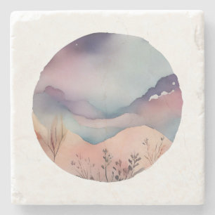 Mystic Mountain Serenity Watercolor Stone Coaster