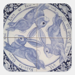 Mystic Navy Blue White Rabbit Trio Design Sticker