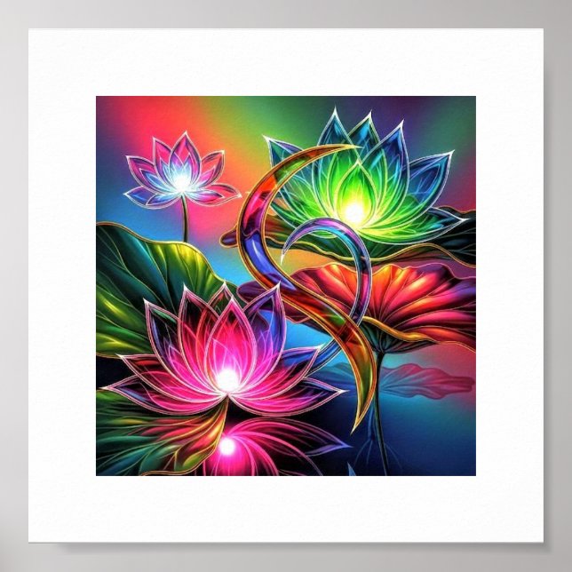 Mystic Neon Lotus Garden – Glowing Spiritual Art  Poster (Front)