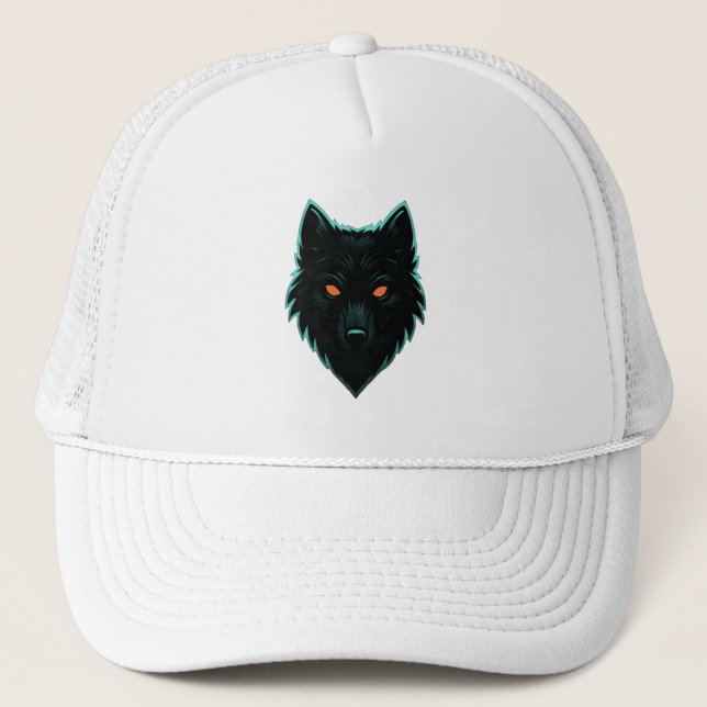 Mystic Neon Wolf Design Trucker Hat (Front)