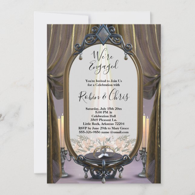 Mystic Night Gold Drapes Engagement Party Invitation (Front)