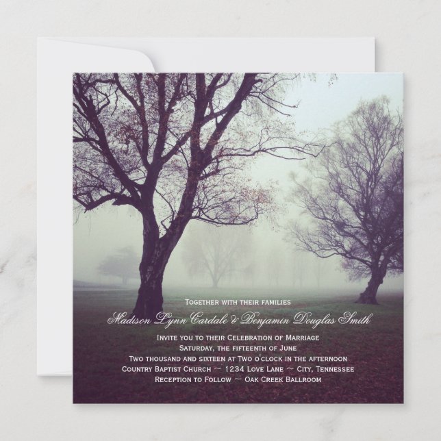 Mystic Oak Trees Country Wedding Invitations (Front)
