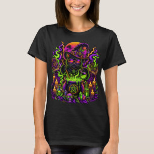 Mystic Occult Black Cat Synthwave Retro Graphic T- T-Shirt