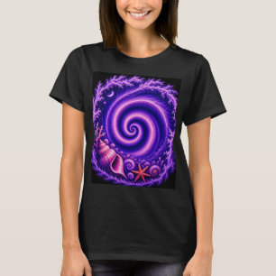 Mystic Ocean Spiral Galaxy Shell Art   Purple Cosm T-Shirt