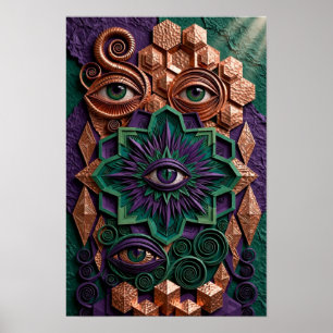 Mystic Oracle Eyes Relief - 3D Emerald Violet Poster