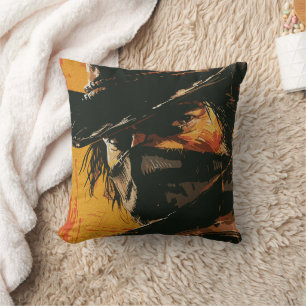 Mystic Outlaw: Fiery Western Stare Cushion