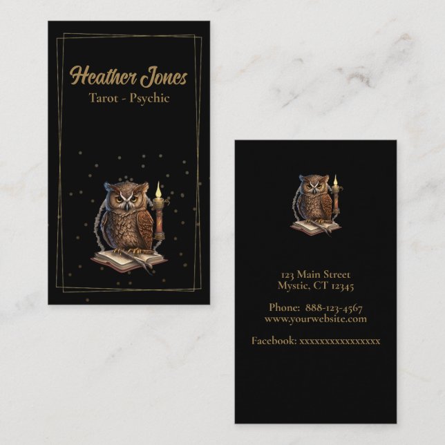 Mystic owl on black  business card (Front/Back)