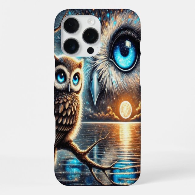 Mystic Owls Under a Moonlit Reflection iPhone Case (Back)