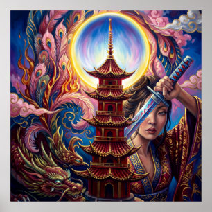 Mystic Pagoda Art Print – Surreal Spiritual Wall 