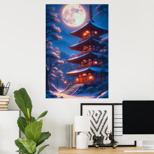 Mystic Pagoda Beneath the Lunar Sky Poster