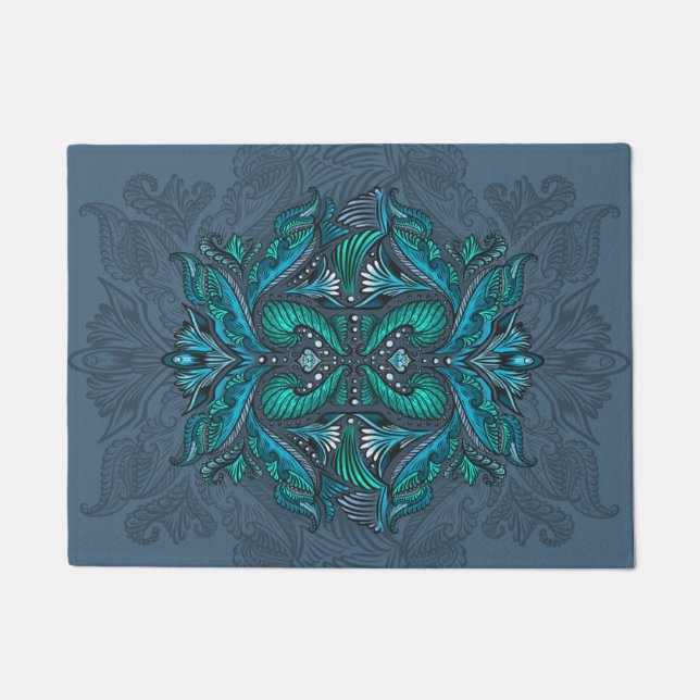 Mystic Peacock Feathers  Doormat (Front)