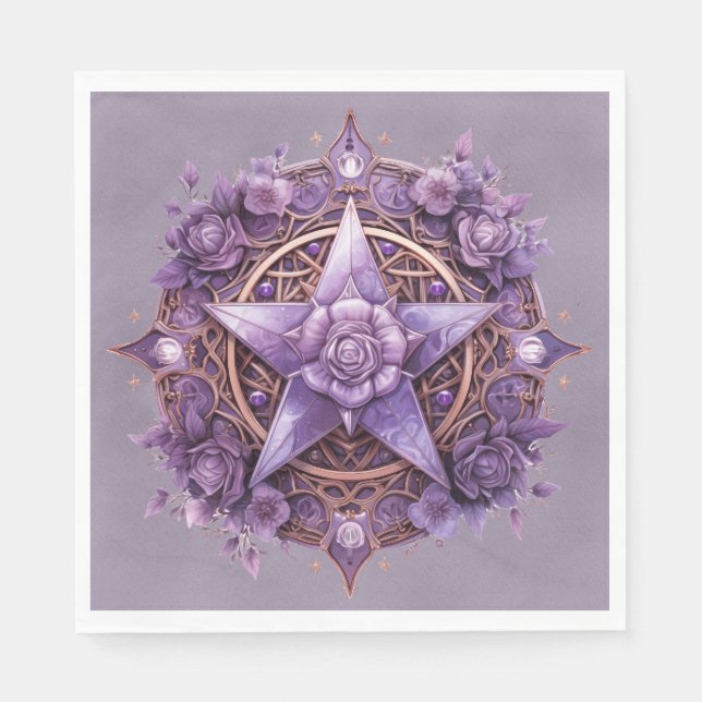 Mystic Pentacle – Purple Witchy Party Table Decor Napkin (Front)