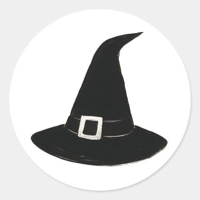 Mystic Pointed Hat – Ink Brush Illustration on  Classic Round Sticker (Front)