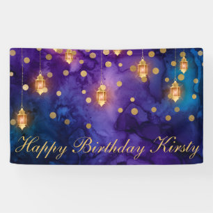 Mystic Purple Blue Lanterns Bokeh Birthday Party Banner