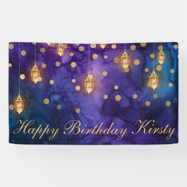 Mystic Purple Blue Lanterns Bokeh Birthday Party Banner (Horizontal)