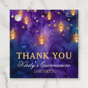 Mystic Purple Blue Lanterns Bokeh Quinceanera Favour Tags