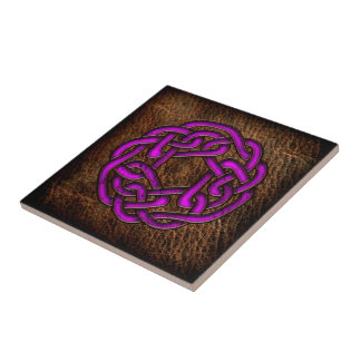 Mystic purple celtic knot on leather tile