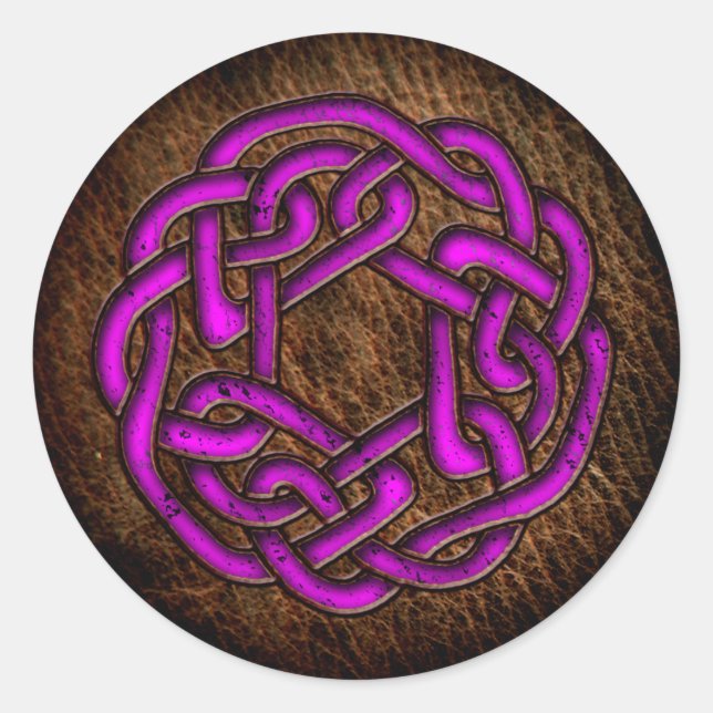 Mystic purple celtic ornament on leather classic round sticker (Front)