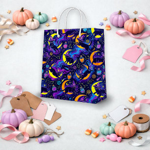 Mystic Purple Galaxy Witch Cat Medium Gift Bag