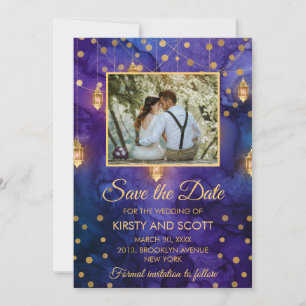 Mystic Purple Night Lanterns Bokeh Save The Date Invitation