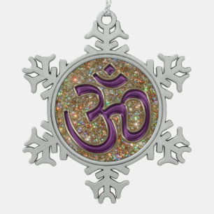 Mystic Purple OM Gold Glitter Snowflake Ornament