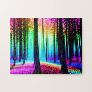 Mystic Rainbow Enchantment Among Tree Silhouettes Jigsaw Puzzle