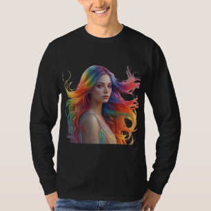 Mystic Rainbow Muse – Serene Fantasy Woman T-Shirt