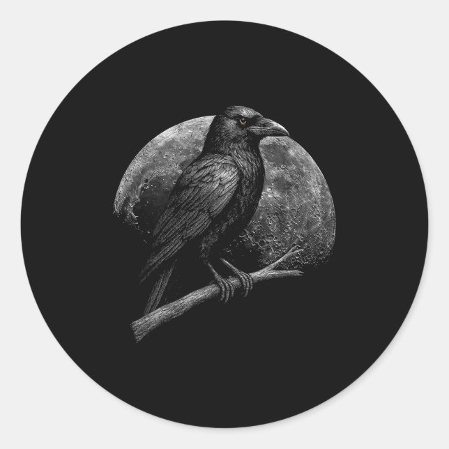 Mystic Raven Moon Dark Folklore Witchcraft Viking  Classic Round Sticker (Front)