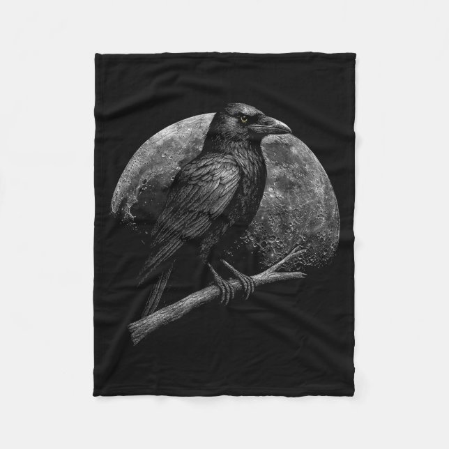 Mystic Raven Moon Dark Folklore Witchcraft Viking  Fleece Blanket (Front)