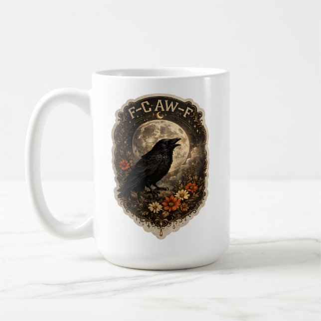 Mystic Raven Under Moon Dark Celestial Aesthetic Coffee Mug (Left)
